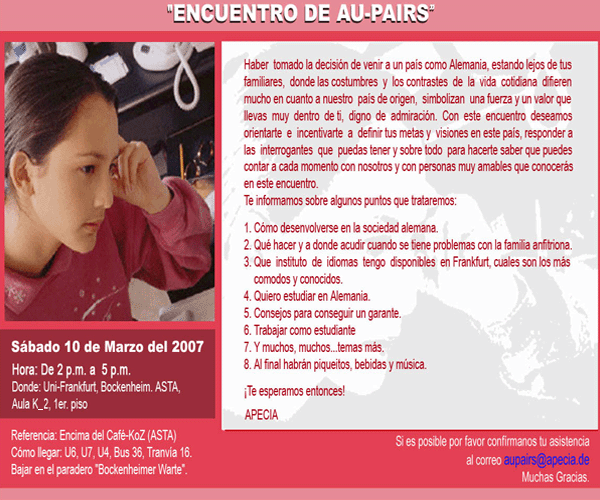 Conferencia para AuPairs este Domingo 07. Noviembre